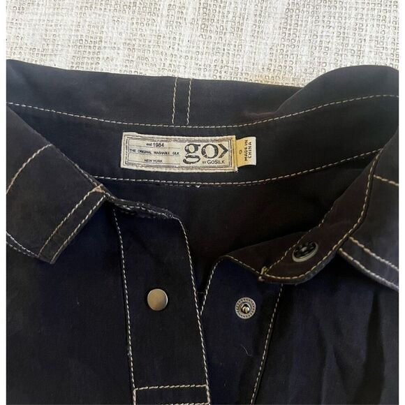 Go Silk Long Sleeve Tunic Popover Blouse Gray Snap Closure Pockets Size S - Picture 6 of 7